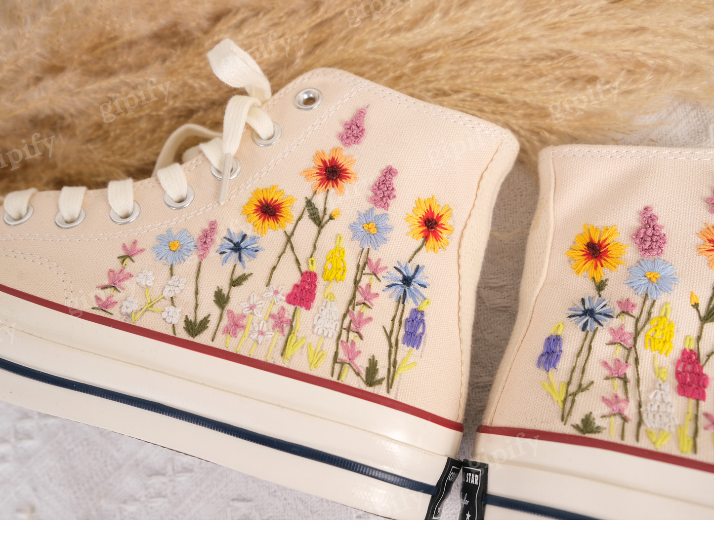 Customized Converse Embroidered Shoes Converse Chuck Taylor 1970s Embroidered Sunflower Garden, Lavender, Converse Shoes Best Gift for Her