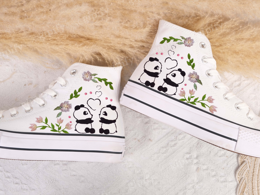 Personalize Panda Embroidery Shoes Converse Panda Flower Embroidery Chuck Taylor 1970 Custom Floral Bear Converse Custom Embroidery Converse