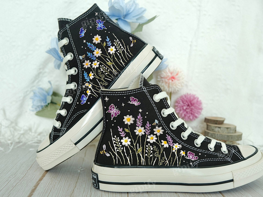 Custom Embroidered Wedding Sneakers/Fall Wedding Flower Embroidered Converse/Burnt Orange Bouquet Embroidered Shoes/Wedding Gifts