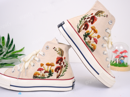 Custom Converse Chuck Taylor Mushrooms Embroidered Converse Shoes/ Mushrooms Embroidered Converse Custom/ Mushrooms Embroidered Sneakers