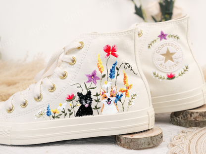 Custom Embroidered Converse Platform/Cat + Dog Embroidered Sneaker/Pet Embroidered Shoes/Shoes Embroidery Floral/Birthday Gifts for Her