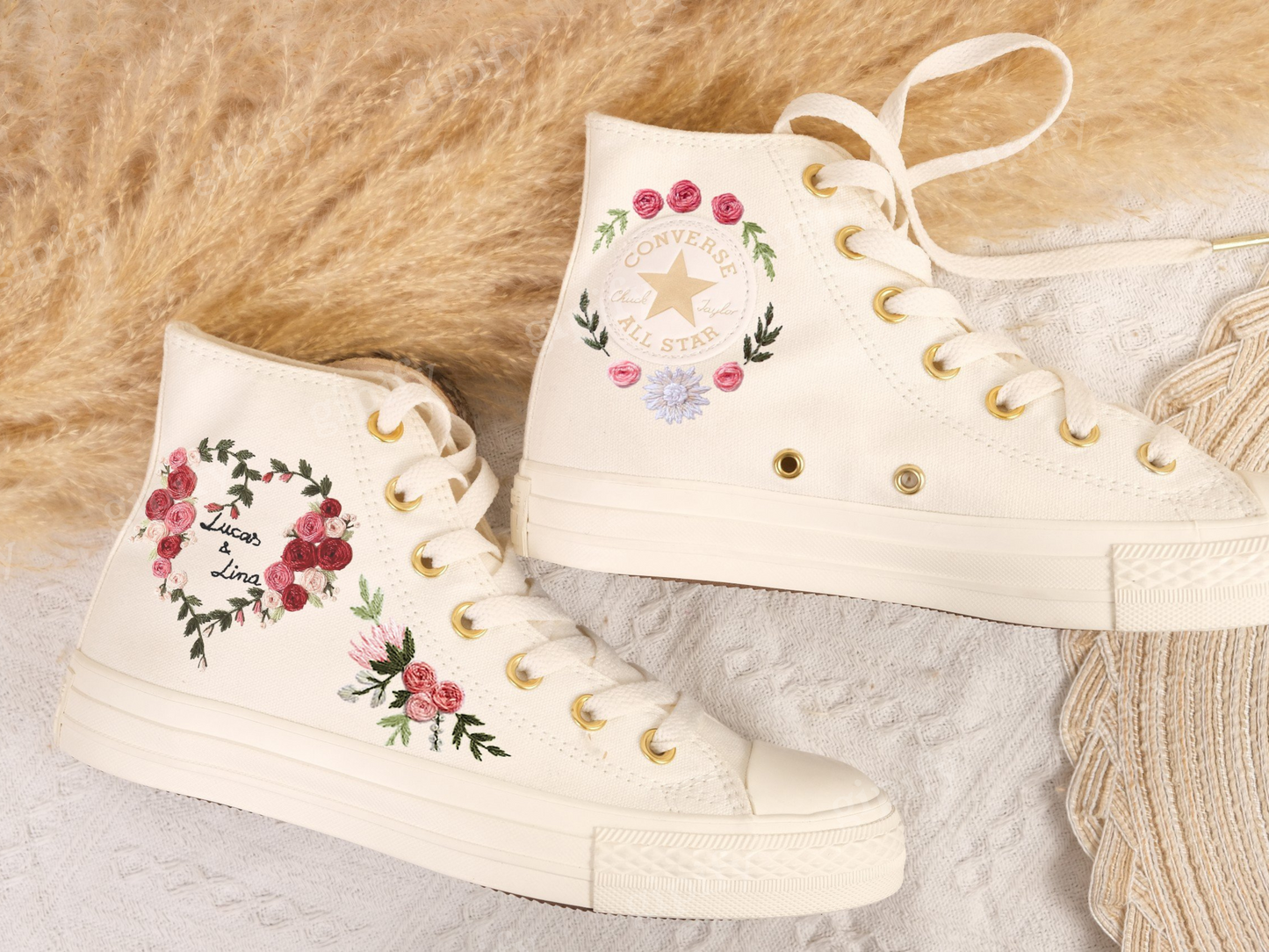 Wedding Converse for Bride. Custom Embroidered Converse Platform. Wedding Flowers Embroidered Platform Shoes. Personalized Bridal Sneaker