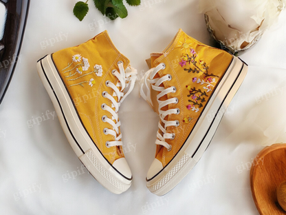 Embroidered Converse High Tops, Custom Converse High Top Embroidered ,  Converse Embroidered With Flower Garden, Handmade Gift