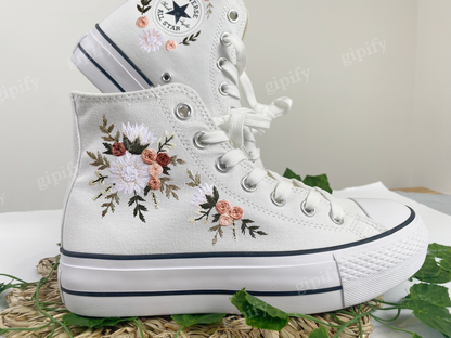 Custom Embroidered Converse High Tops/Purple Flowers Embroidered Shoes Women/Floral Embroidery Converse/Wedding Sneakers/Gift for Her