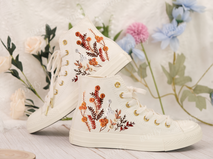 Custom Embroidered Converse High Tops,  Flower Embroidered Sneakers Custom, garden flower Embroidered Shoes, Gifts for Girl