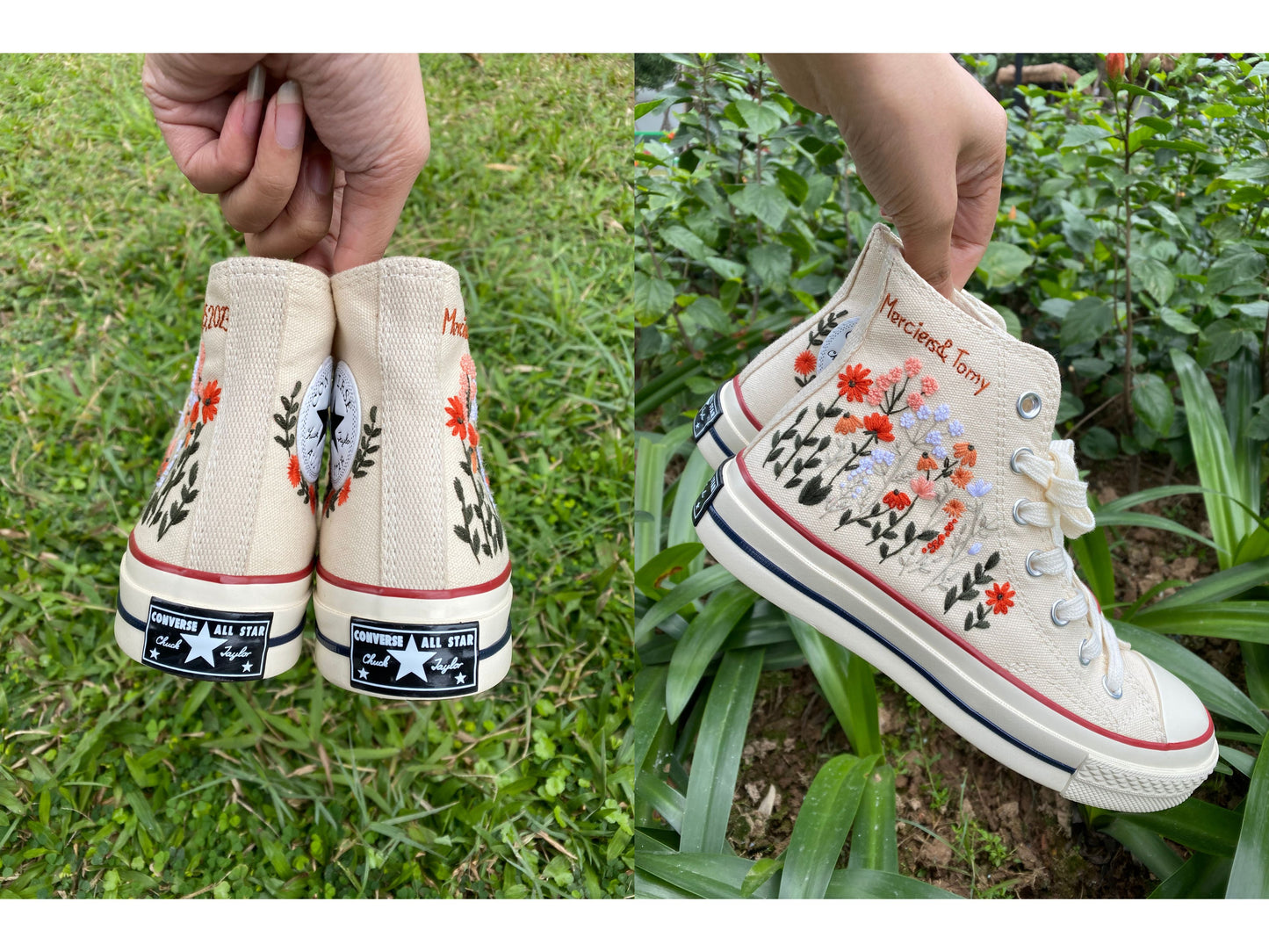 Custom Converse Platform/ Wedding Flowers Embroidered Platform Shoes/ Bridal Flowers Embroidered Sneakers/ Personalized Bridal Sneaker