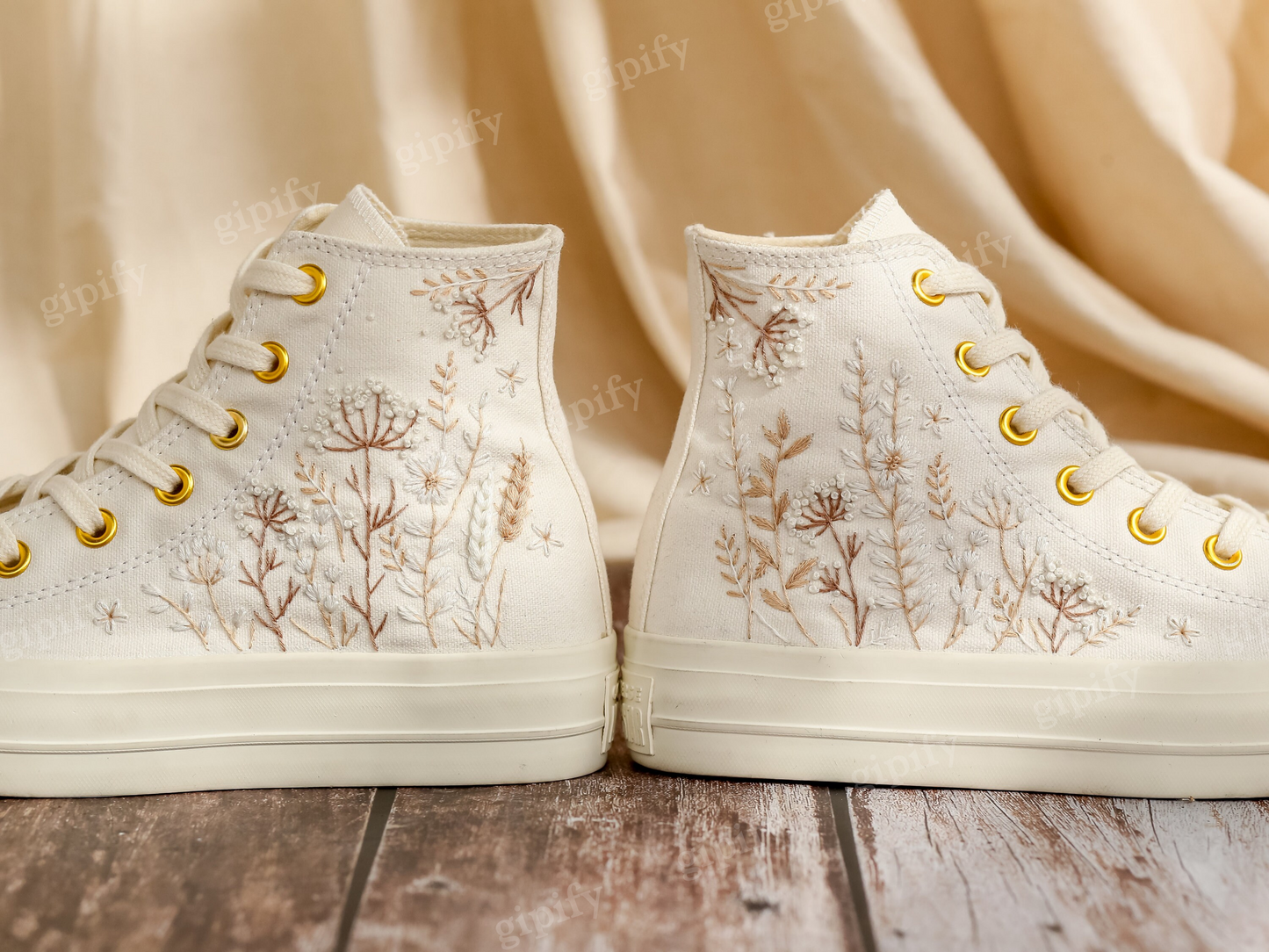 Custom Converse Platform, White Wedding Flowers Embroidered Converse, Bridal Flowers Embroidered Shoes, Flowers Embroidered Sneakers