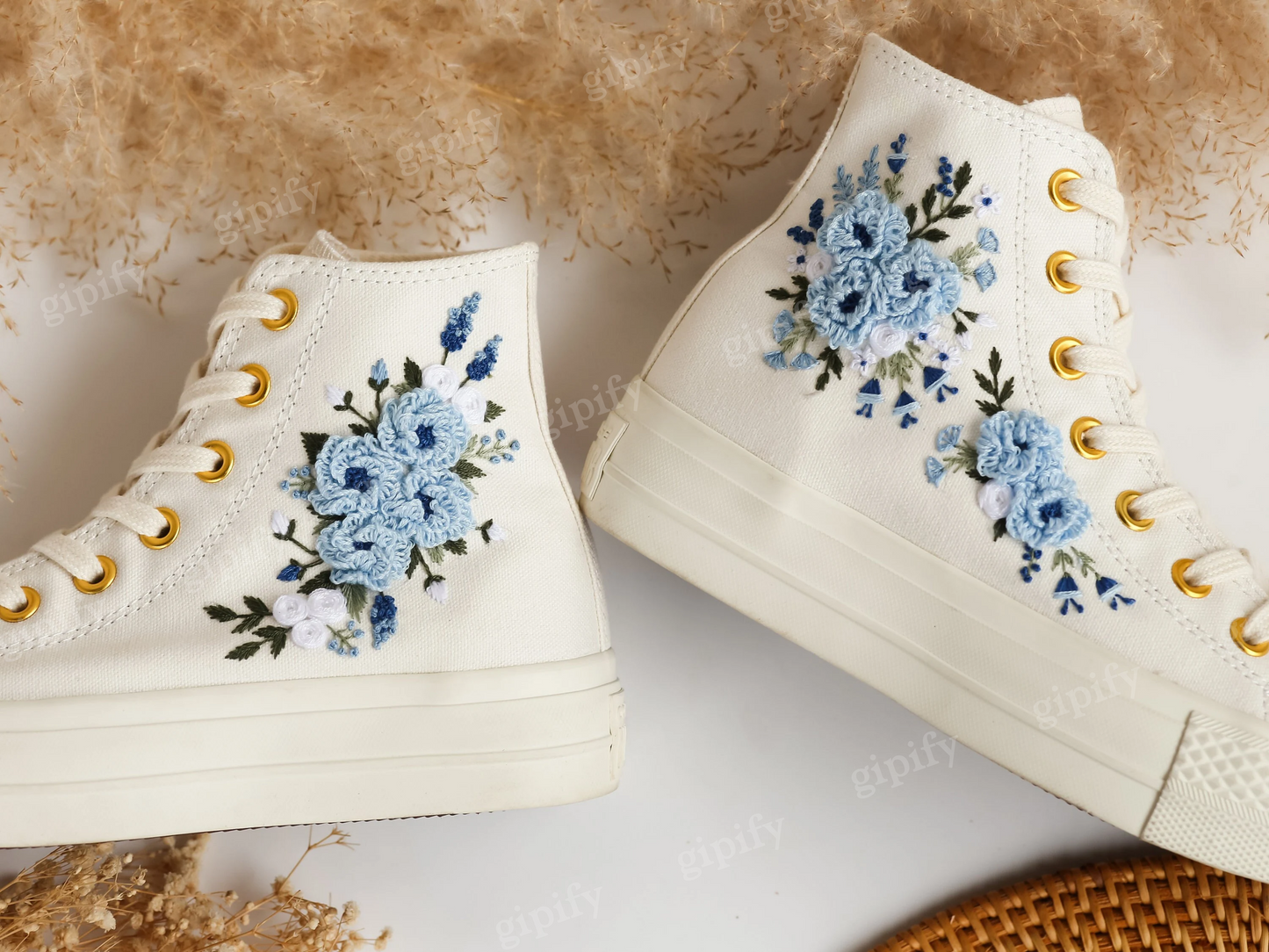 Embroidered Converse Platform, Wedding Converse Embroidery Dusty Blue Floral, Wedding Flowers Embroidered Sneakers, Wedding Shoes for Bridal