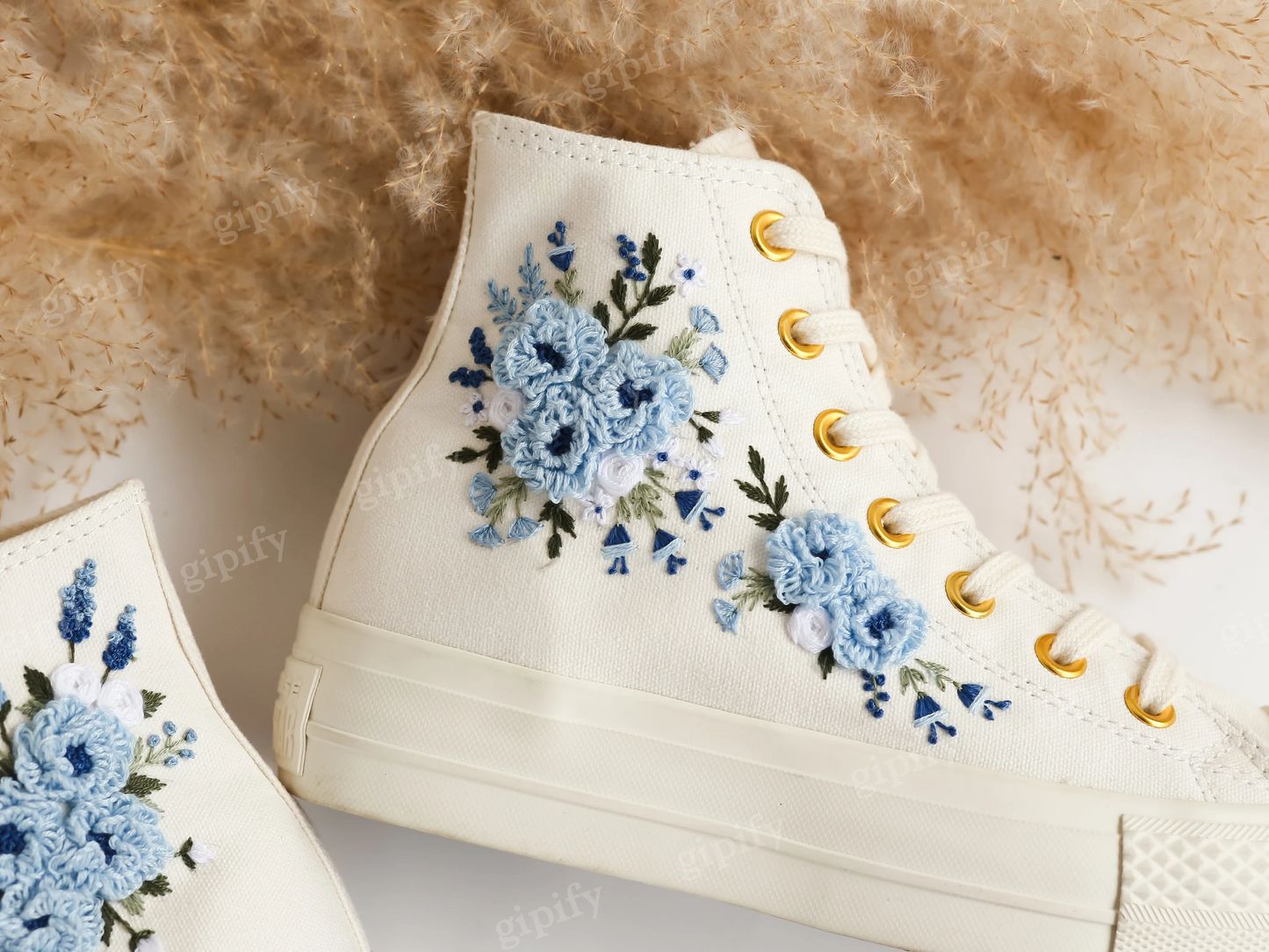 Embroidered Converse Platform, Wedding Converse Embroidery Dusty Blue Floral, Wedding Flowers Embroidered Sneakers, Wedding Shoes for Bridal