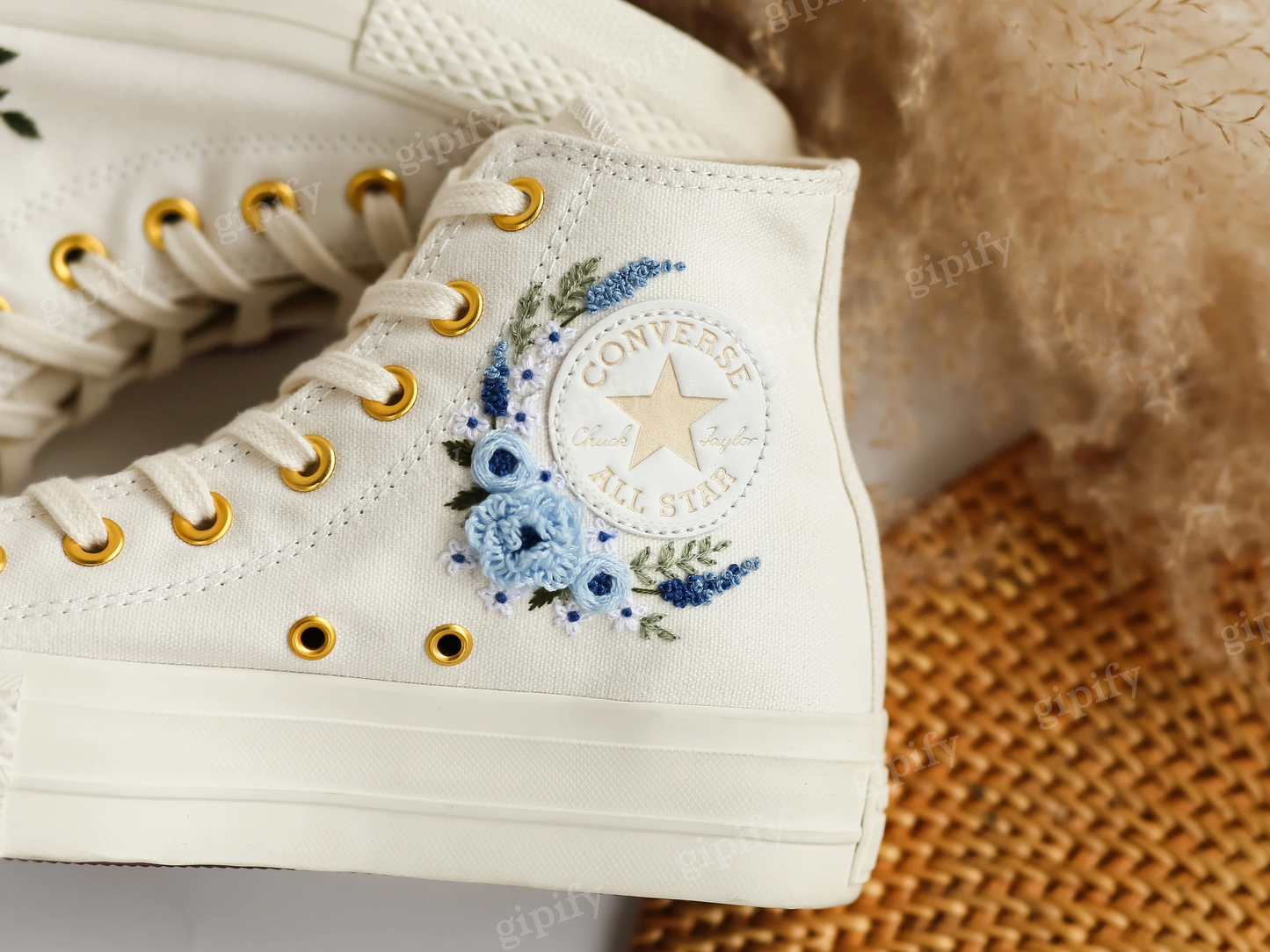 Embroidered Converse Platform, Wedding Converse Embroidery Dusty Blue Floral, Wedding Flowers Embroidered Sneakers, Wedding Shoes for Bridal