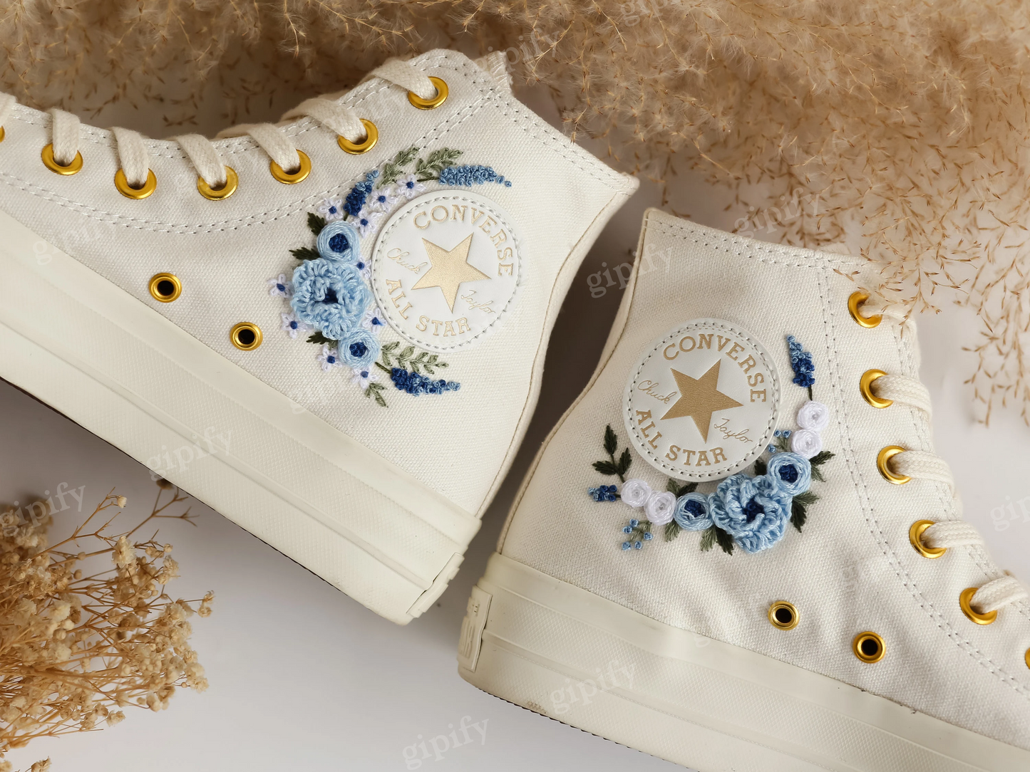 Embroidered Converse Platform, Wedding Converse Embroidery Dusty Blue Floral, Wedding Flowers Embroidered Sneakers, Wedding Shoes for Bridal