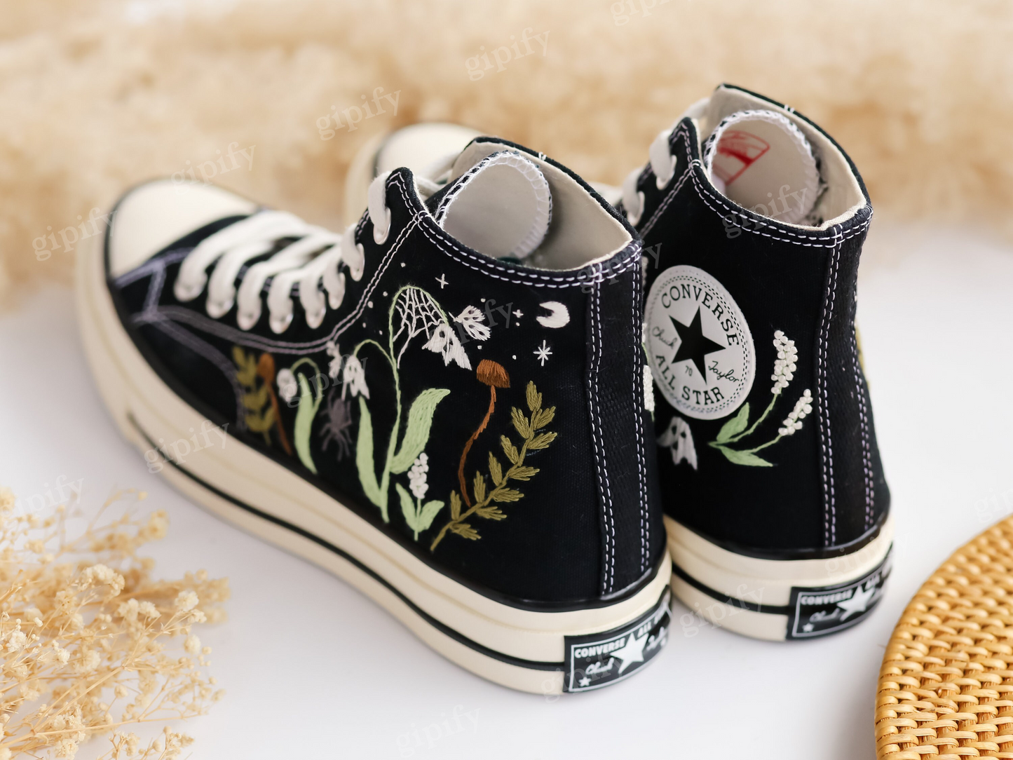 Custom Sneakers Taylor 1970 Embroidered, Ghost Embroidered Shoes, Halloween Vibes Embroidered Sneakers, Embroidered Wedding Reception Shoes