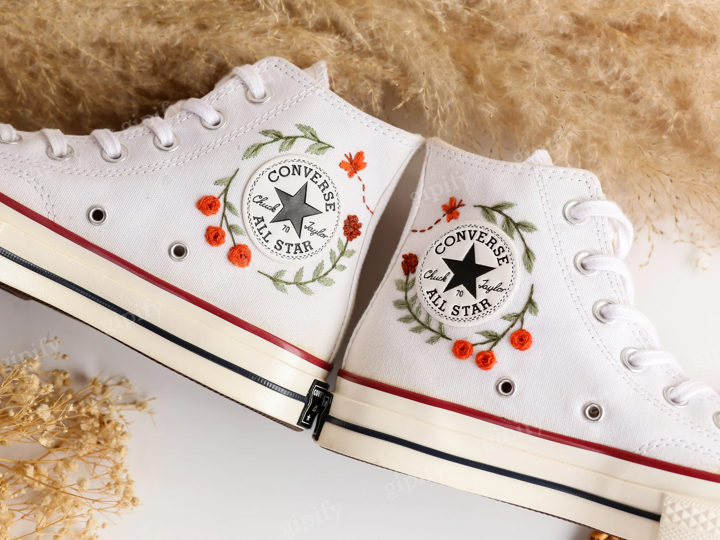 Custom Converse Chuck Taylor Flower Embroidered Converse Custom, Embroidered Flower Shoes Custom, Personalized Bridal Sneaker Valentine Gift