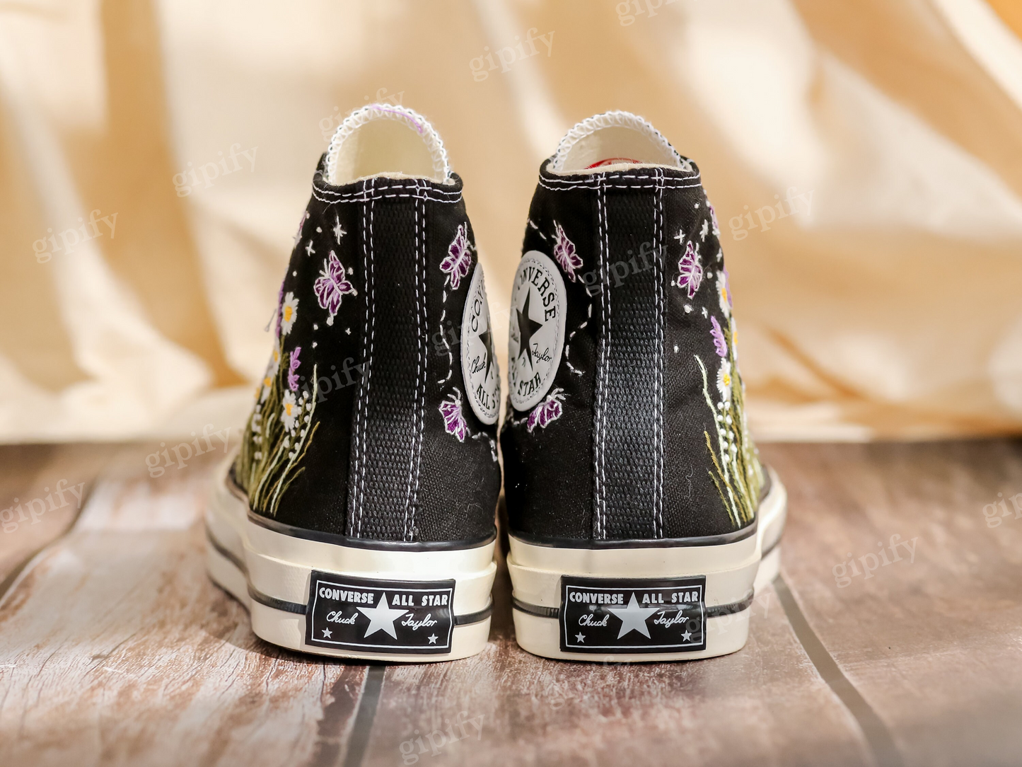 Embroidered Converse High Tops, Daisy, Lavender Flowers Embroidered Shoes, Converse Embroidery Butterfly, Floral, Anniversary Gifts for Her