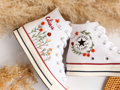 Custom Converse Chuck Taylor Flower Embroidered Converse Custom, Embroidered Flower Shoes Custom, Personalized Bridal Sneaker Valentine Gift