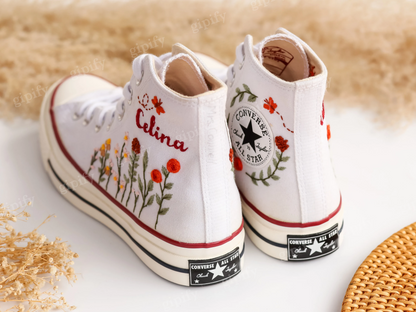 Custom Converse Chuck Taylor Flower Embroidered Converse Custom, Embroidered Flower Shoes Custom, Personalized Bridal Sneaker Valentine Gift