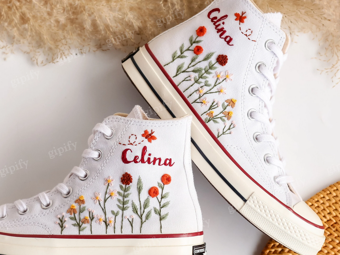 Custom Converse Chuck Taylor Flower Embroidered Converse Custom, Embroidered Flower Shoes Custom, Personalized Bridal Sneaker Valentine Gift