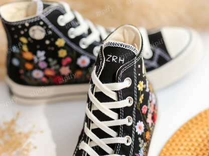 Custom Embroidered Converse, Gardens Flower & Moon Embroidered Shoes, Peony, Poppies, Rose, Daisy Embroidered Sneakers, Unique Gifts for Her