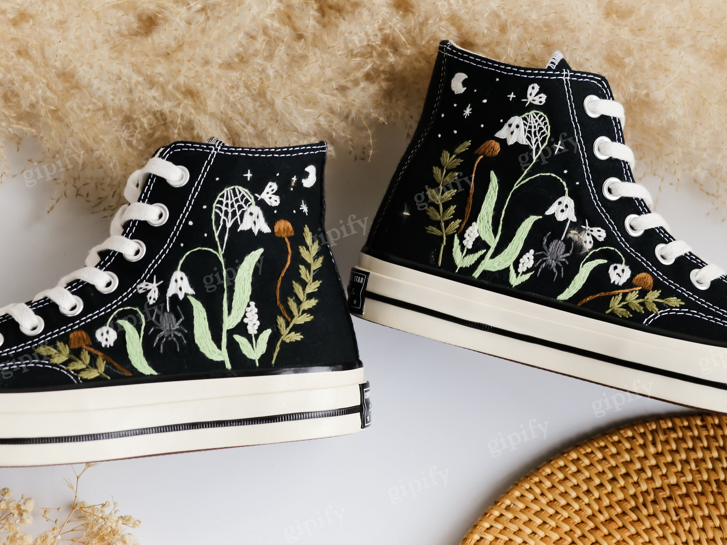 Custom Sneakers Taylor 1970 Embroidered, Ghost Embroidered Shoes, Halloween Vibes Embroidered Sneakers, Embroidered Wedding Reception Shoes