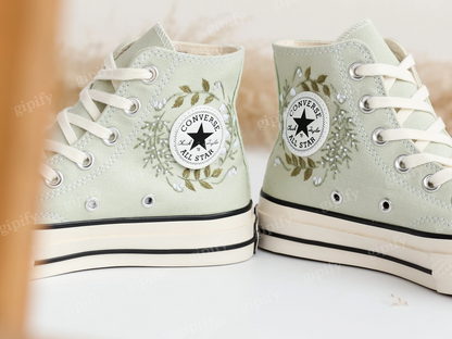 Custom Wedding Converse High Tops, Bridal Flowers Embroidered Shoes, Wedding Flowers Embroidered Sneakers, Personalized Gifts for Girlfriend