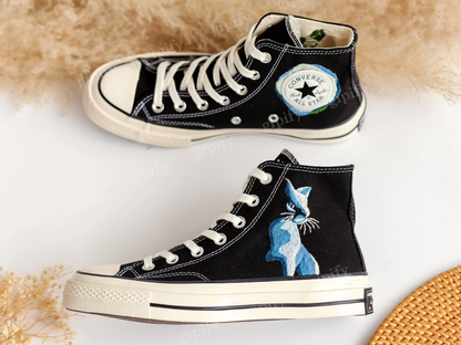 Embroidered Converse,Custom Converse High Tops Embroidered Cat, Pet Embroidered Converse for Men, Custom Pet Gifts