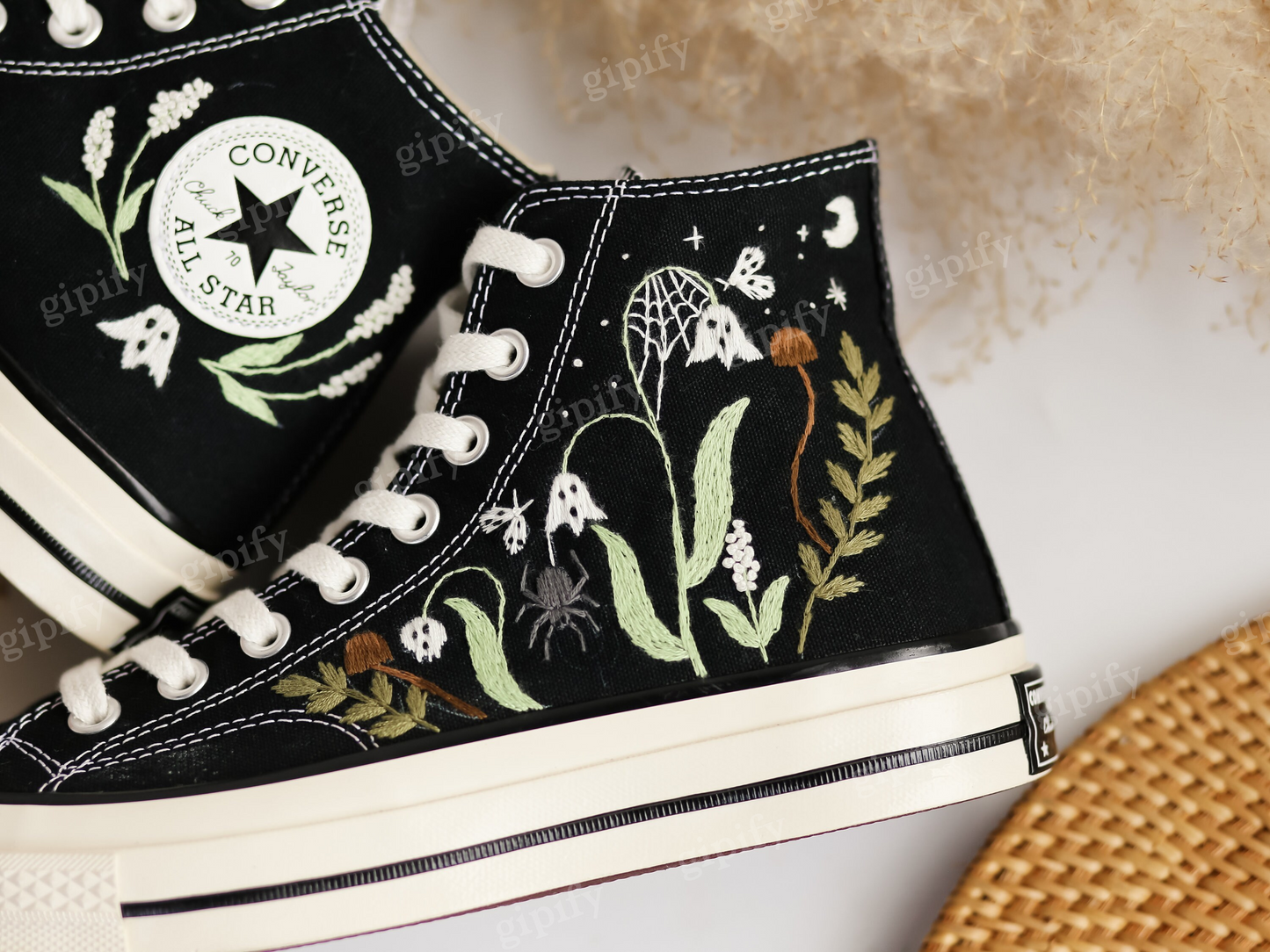 Custom Sneakers Taylor 1970 Embroidered, Ghost Embroidered Shoes, Halloween Vibes Embroidered Sneakers, Embroidered Wedding Reception Shoes