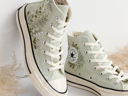 Custom Wedding Converse High Tops, Bridal Flowers Embroidered Shoes, Wedding Flowers Embroidered Sneakers, Personalized Gifts for Girlfriend