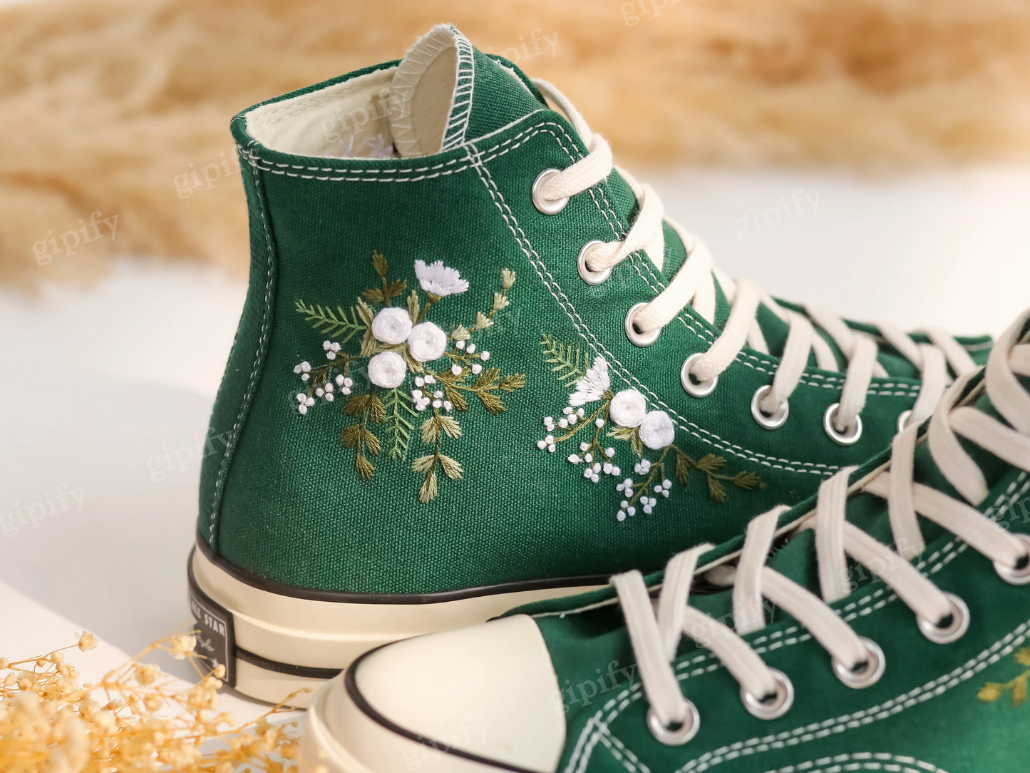 Custom Embroidered Converse High Tops, White Rose Embroidery Shoes Custom, Flower White Rose Embroidered Sneakers, Personalized Gift for Her