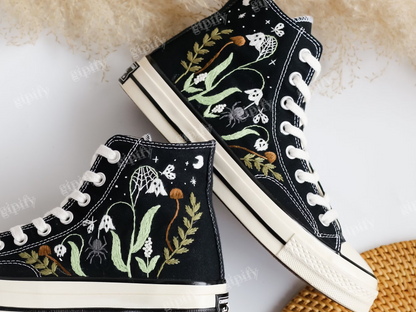 Custom Sneakers Taylor 1970 Embroidered, Ghost Embroidered Shoes, Halloween Vibes Embroidered Sneakers, Embroidered Wedding Reception Shoes