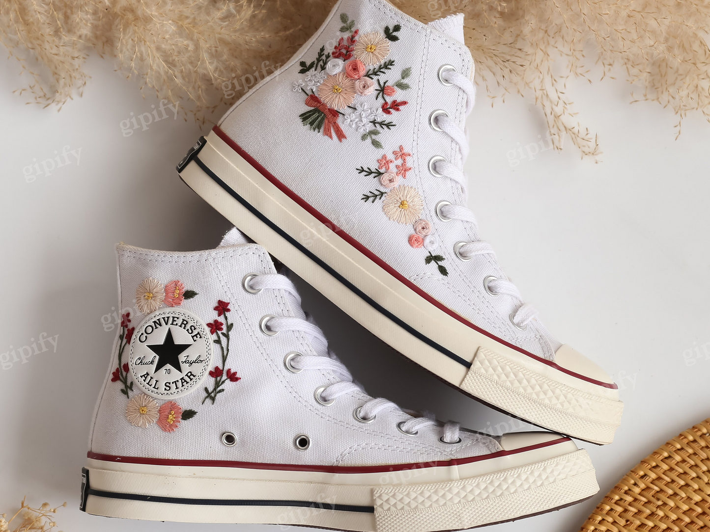 Wedding Converse High Tops, Bridal Wedding Bouquet Embroidered Shoes Taylor 1970 Custom, Wedding Flowers Embroidered Sneaker, Wedding Gifts