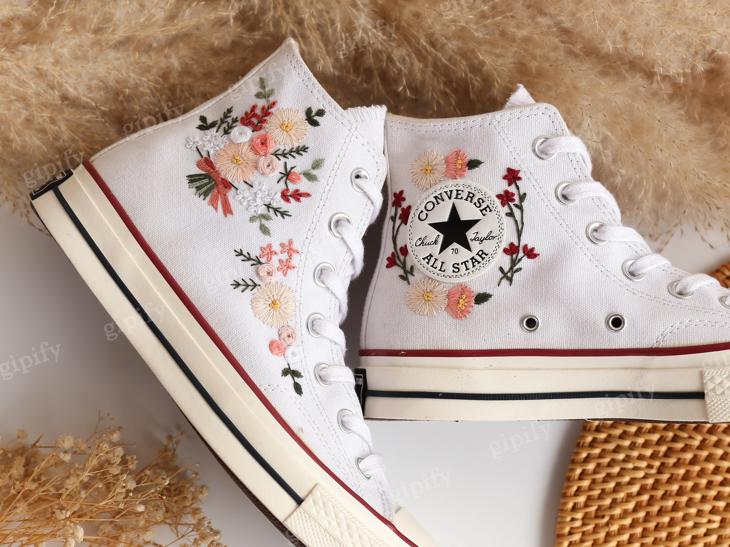 Wedding Converse High Tops, Bridal Wedding Bouquet Embroidered Shoes Taylor 1970 Custom, Wedding Flowers Embroidered Sneaker, Wedding Gifts