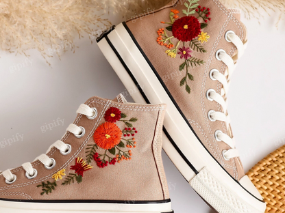 Embroidered Converse, Custom Converse High Tops Embroidered Bridal Flowers, Custom Shoes Embroidered Flowers, Wedding sneakers Wedding Gifts