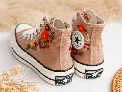 Embroidered Converse, Custom Converse High Tops Embroidered Bridal Flowers, Custom Shoes Embroidered Flowers, Wedding sneakers Wedding Gifts