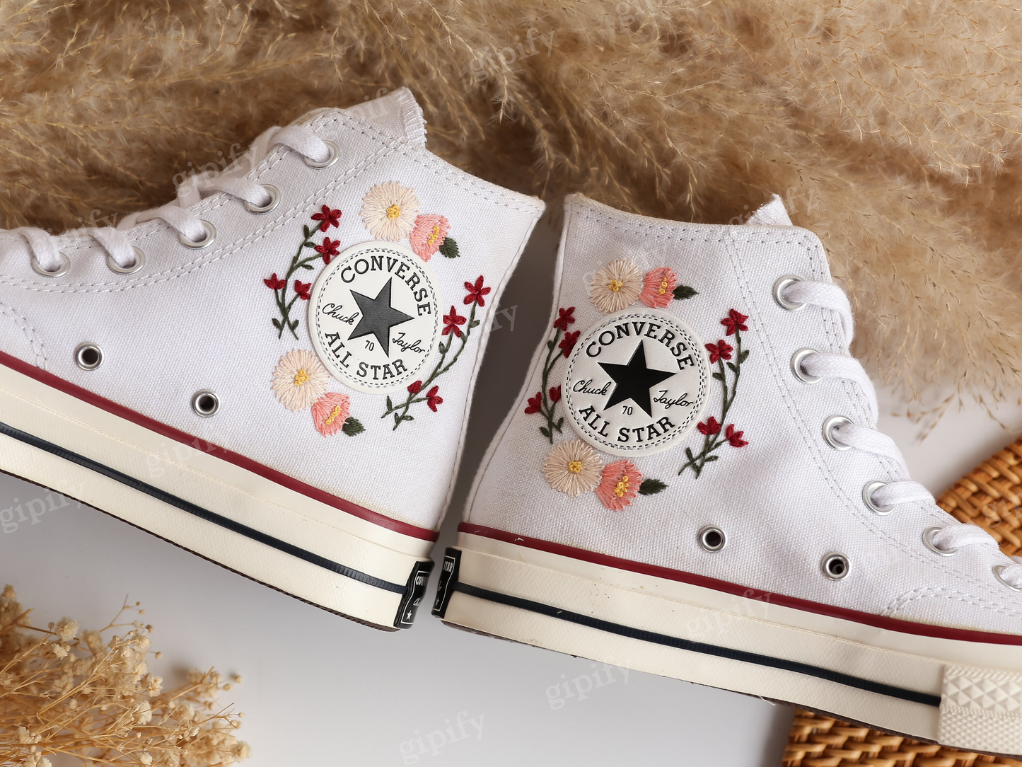 Wedding Converse High Tops, Bridal Wedding Bouquet Embroidered Shoes Taylor 1970 Custom, Wedding Flowers Embroidered Sneaker, Wedding Gifts