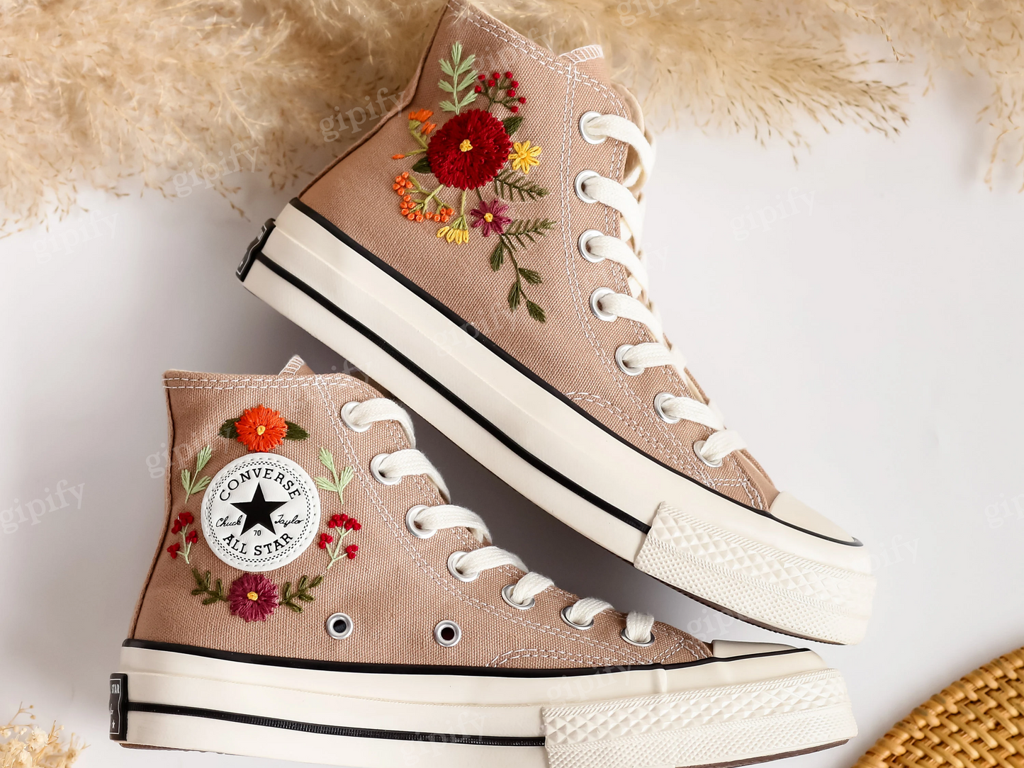 Embroidered Converse, Custom Converse High Tops Embroidered Bridal Flowers, Custom Shoes Embroidered Flowers, Wedding sneakers Wedding Gifts