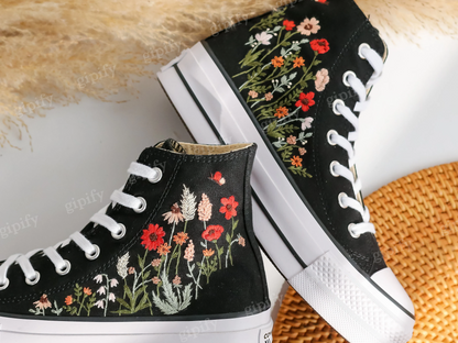 Custom Wedding Converse Platform, Bridal Flowers Embroidered Sneakers, Flowers Embroidered Converse for Wedding, Personalized Bridal Sneaker