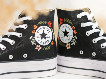 Custom Wedding Converse Platform, Bridal Flowers Embroidered Sneakers, Flowers Embroidered Converse for Wedding, Personalized Bridal Sneaker