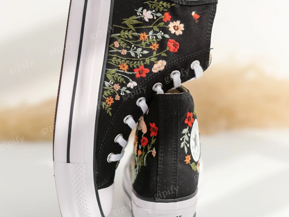 Custom Wedding Converse Platform, Bridal Flowers Embroidered Sneakers, Flowers Embroidered Converse for Wedding, Personalized Bridal Sneaker