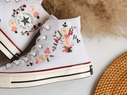 Wedding Converse High Tops, Bridal Wedding Bouquet Embroidered Shoes Taylor 1970 Custom, Wedding Flowers Embroidered Sneaker, Wedding Gifts