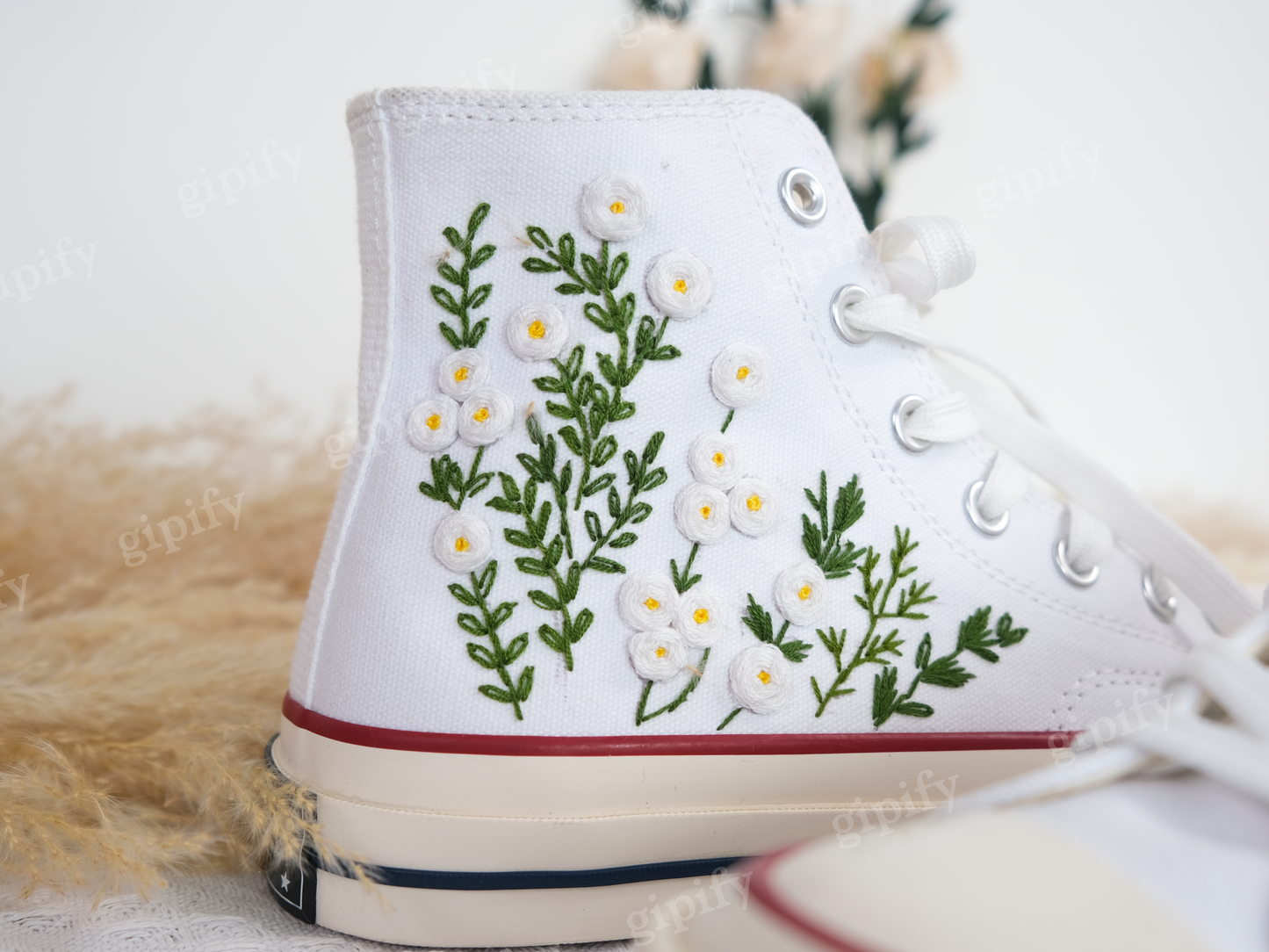 Custom Wedding Converse Embroidered Flowers ,Wedding Flowers Embroidered Shoes, Bridal Flowers Embroidered Sneaker, Custom Sneaker With Name