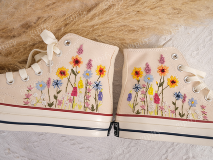 Customized Converse Embroidered Shoes Converse Chuck Taylor 1970s Embroidered Sunflower Garden, Lavender, Converse Shoes Best Gift for Her