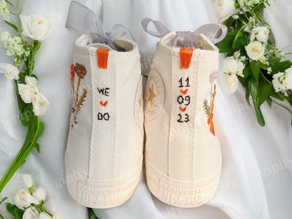 Custom Wedding Sneakers Platform/ Wedding Flowers Embroidered Shoes/ Bridal Flowers Embroidered Sneakers/ Wedding Flowers Embroidered