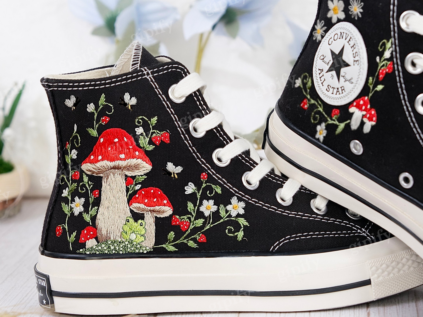 Customized Converse Embroidered Shoes/Mushrooms Embroidered Sneakers Women/Gardens Mushrooms/Strawberry Embroidered Converse Chuck Taylor