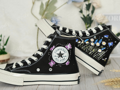 Custom Embroidered Wedding Sneakers/Fall Wedding Flower Embroidered Converse/Burnt Orange Bouquet Embroidered Shoes/Wedding Gifts