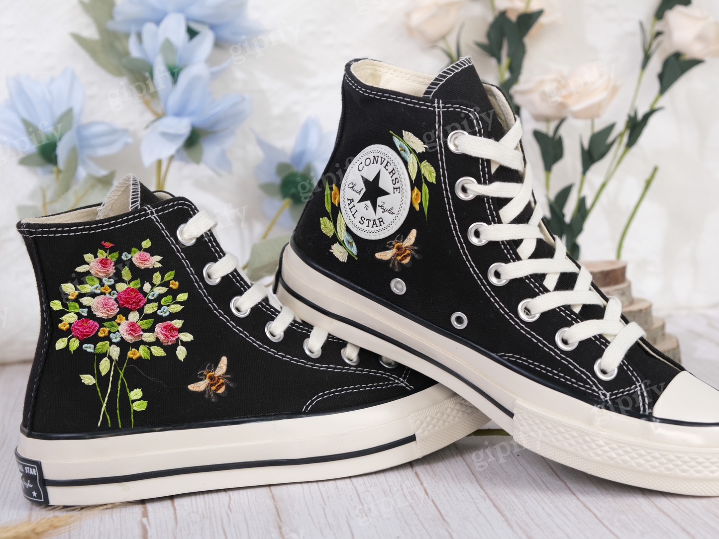 Custom Embroidered Wedding Converse, rose Embroidered Sneakers for Bride, Embroidered Wedding Reception Shoes, Wedding Gifts