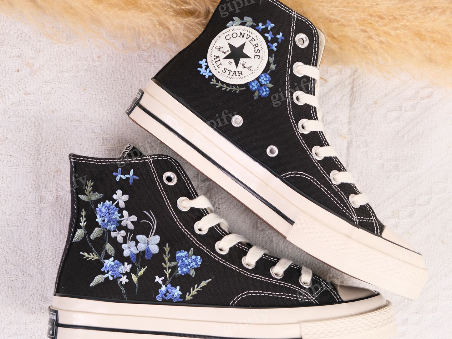 Embroidered Converse Chuck Taylors 1970s/ Custom Converse White Chrysanthemum Bouquet And Bees/ Embroidered Logo Chrysanthemum Garden