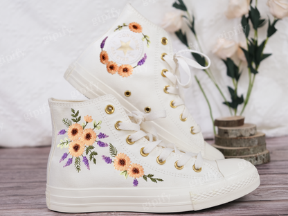 Platform Converse for Wedding/Bridal Sunflowers Embroidered Shoes Custo/Sunflowers Embroidery Sneakers for Bride/Wedding Gift for Couple