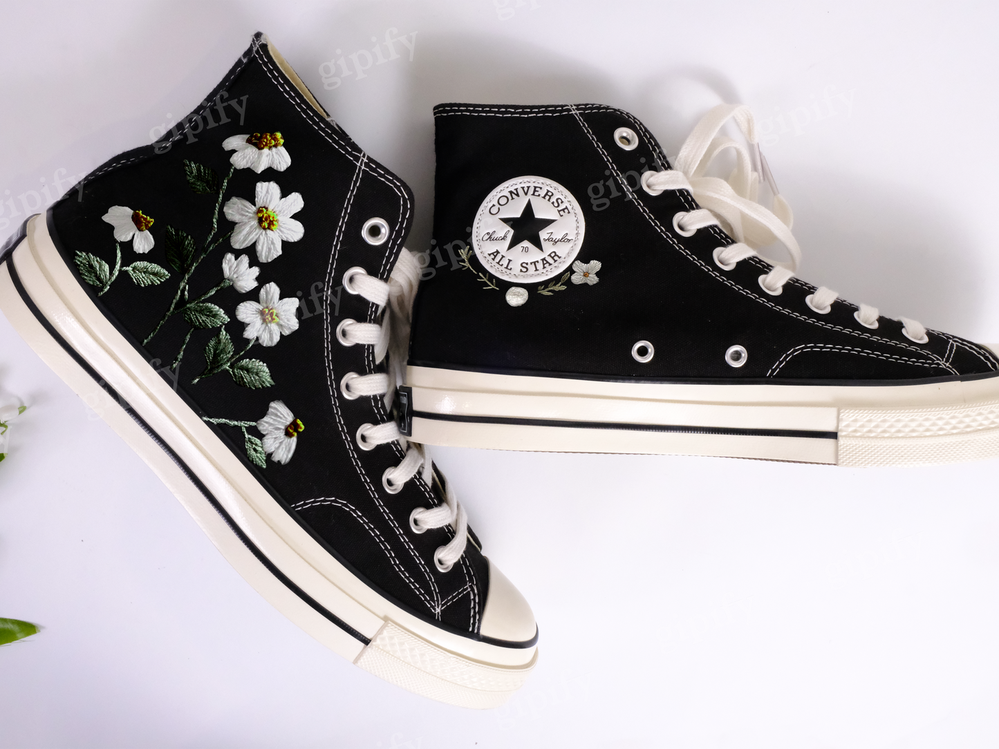 Custom Embroidered Converse High Tops/ Custom Converse Chuck Taylor 1970s Embroidered Daisy Flower/ Wedding sneakers/ Wedding Gift