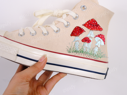 Custom Converse Chuck Taylor Mushrooms Embroidered Converse Shoes/ Mushrooms Embroidered Converse Custom/ Mushrooms Embroidered Sneakers