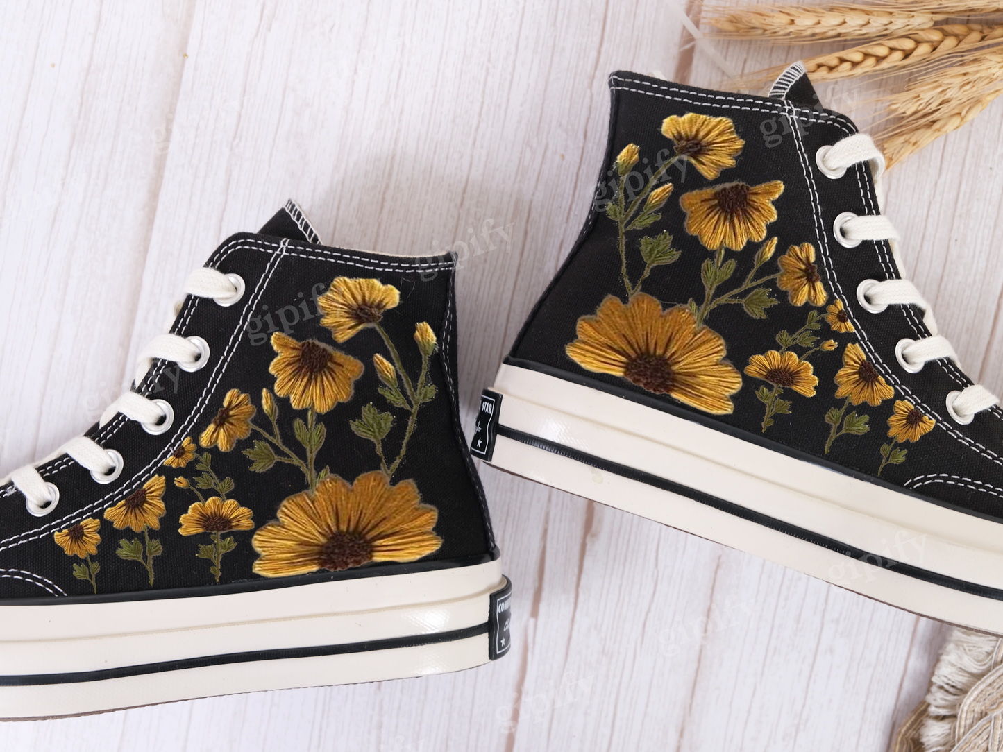 Floral Converse/ Embroidered converse/ Converse High Tops The Hill Of Brilliant Sunflowers/ Embroidered Sneakers Logo Big Sunflower